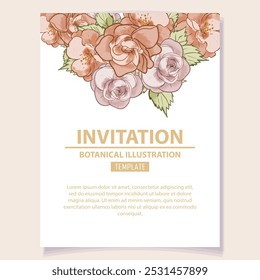 Vintage delicate greeting invitation card template design with flowers for wedding, marriage, bridal, birthday, Valentine's day. Romantic vector illustration.