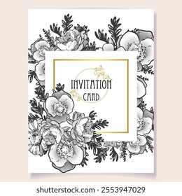 Vintage delicate greeting invitation card template design with flowers for wedding, marriage, bridal, birthday, Valentine's day. Romantic vector illustration.