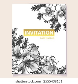 Vintage delicate greeting invitation card template design with flowers for wedding, marriage, bridal, birthday, Valentine's day. Romantic vector illustration.