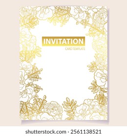 Vintage delicate greeting invitation card template design with flowers for wedding, marriage, bridal, birthday, Valentine's day. Romantic vector illustration.