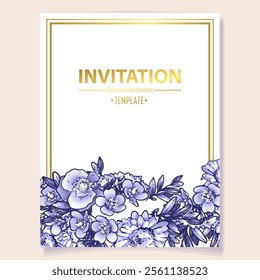 Vintage delicate greeting invitation card template design with flowers for wedding, marriage, bridal, birthday, Valentine's day. Romantic vector illustration.