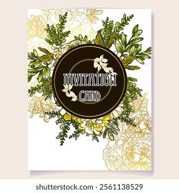 Vintage delicate greeting invitation card template design with flowers for wedding, marriage, bridal, birthday, Valentine's day. Romantic vector illustration.