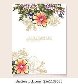 Vintage delicate greeting invitation card template design with flowers for wedding, marriage, bridal, birthday, Valentine's day. Romantic vector illustration.