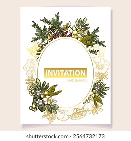 Vintage delicate greeting invitation card template design with flowers for wedding, marriage, bridal, birthday, Valentine's day. Romantic vector illustration.