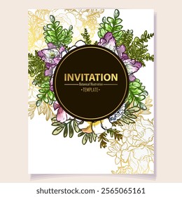 Vintage delicate greeting invitation card template design with flowers for wedding, marriage, bridal, birthday, Valentine's day. Romantic vector illustration.