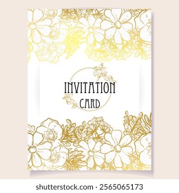 Vintage delicate greeting invitation card template design with flowers for wedding, marriage, bridal, birthday, Valentine's day. Romantic vector illustration.