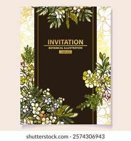 Vintage delicate greeting invitation card template design with flowers for wedding, marriage, bridal, birthday, Valentine's day. Romantic vector illustration.