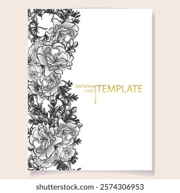 Vintage delicate greeting invitation card template design with flowers for wedding, marriage, bridal, birthday, Valentine's day. Romantic vector illustration.