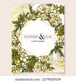 Vintage delicate greeting invitation card template design with flowers for wedding, marriage, bridal, birthday, Valentine's day. Romantic vector illustration.