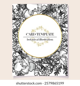 Vintage delicate greeting invitation card template design with flowers for wedding, marriage, bridal, birthday, Valentine's day. Romantic vector illustration.