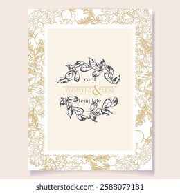 Vintage delicate greeting invitation card template design with flowers for wedding, marriage, bridal, birthday, Valentine's day. Romantic vector illustration.
