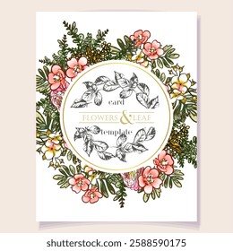 Vintage delicate greeting invitation card template design with flowers for wedding, marriage, bridal, birthday, Valentine's day. Romantic vector illustration.
