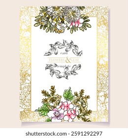 Vintage delicate greeting invitation card template design with flowers for wedding, marriage, bridal, birthday, Valentine's day.