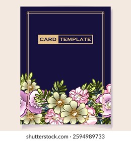 Vintage delicate greeting invitation card template design with flowers for wedding, marriage, bridal, birthday, Valentine's day. Romantic vector illustration.