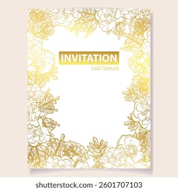 Vintage delicate greeting invitation card template design with flowers for wedding, marriage, bridal, birthday, Valentine's day. Romantic vector illustration.