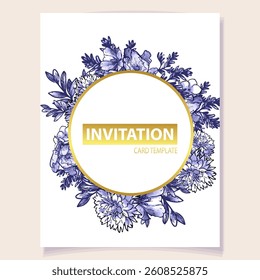 Vintage delicate greeting invitation card template design with flowers for wedding, marriage, bridal, birthday, Valentine's day. Romantic vector illustration.