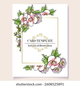 Vintage delicate greeting invitation card template design with flowers for wedding, marriage, bridal, birthday, Valentine's day. Romantic vector illustration.