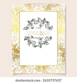 Vintage delicate greeting invitation card template design with flowers for wedding, marriage, bridal, birthday, Valentine's day. Romantic vector illustration.