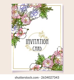 Vintage delicado cartão convite modelo design com flores para casamento, casamento, nupcial, aniversário, dia dos namorados. Ilustração vetorial romântica.