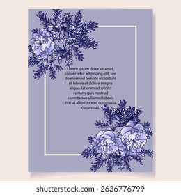 Vintage delicate greeting invitation card template design with flowers for wedding, marriage, bridal, birthday, Valentine's day. Romantic vector illustration.