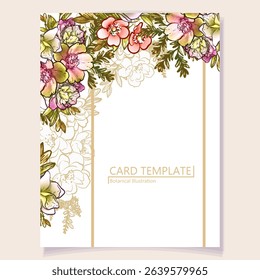 Vintage delicate greeting invitation card template design with flowers for wedding, marriage, bridal, birthday, Valentine's day. Romantic vector illustration.