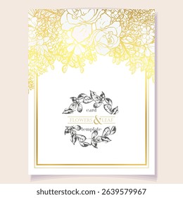 Vintage delicate greeting invitation card template design with flowers for wedding, marriage, bridal, birthday, Valentine's day. Romantic vector illustration.