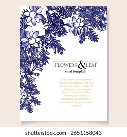 Vintage delicate greeting invitation card template design with flowers for wedding, marriage, bridal, birthday, Valentine's day. Romantic vector illustration.