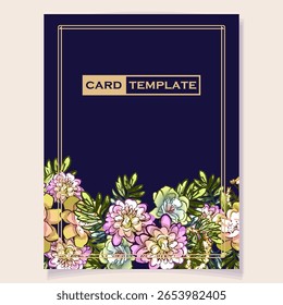 Vintage delicate greeting invitation card template design with flowers for wedding, marriage, bridal, birthday, Valentine's day. Romantic vector illustration.
