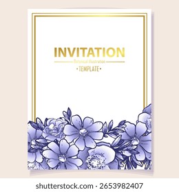 Vintage delicate greeting invitation card template design with flowers for wedding, marriage, bridal, birthday, Valentine's day. Romantic vector illustration.