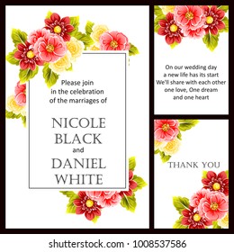 Vintage delicate invitation with flowers for wedding, marriage, bridal, birthday, Valentine's day.