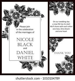 Vintage delicate invitation with flowers for wedding, marriage, bridal, birthday, Valentine's day