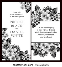 Vintage delicate invitation with flowers for wedding, marriage, bridal, birthday, Valentine's day. Romantic vector illustration.