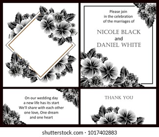 Vintage delicate invitation with flowers for wedding, marriage, bridal, birthday, Valentine's day. Romantic vector illustration.