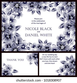 Vintage delicate invitation with flowers for wedding, marriage, bridal, birthday, Valentine's day. Romantic vector illustration.