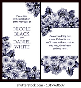 Vintage delicate invitation with flowers for wedding, marriage, bridal, birthday, Valentine's day. Romantic vector illustration.