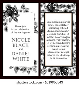 Vintage delicate invitation with flowers for wedding, marriage, bridal, birthday, Valentine's day. Romantic vector illustration.