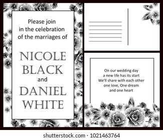 Vintage delicate invitation with flowers for wedding, marriage, bridal, birthday, Valentine's day. Romantic vector illustration.