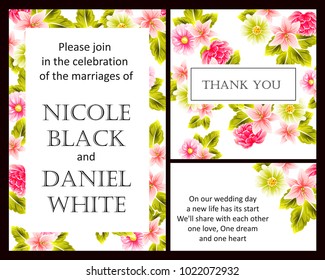 Vintage delicate invitation with flowers for wedding, marriage, bridal, birthday, Valentine's day. Romantic vector illustration.