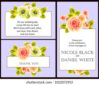 Vintage delicate invitation with flowers for wedding, marriage, bridal, birthday, Valentine's day. Romantic vector illustration.