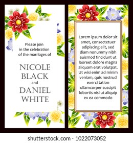 Vintage delicate invitation with flowers for wedding, marriage, bridal, birthday, Valentine's day. Romantic vector illustration.