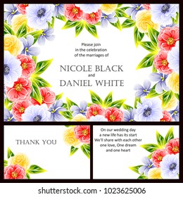 Vintage delicate invitation with flowers for wedding, marriage, bridal, birthday, Valentine's day. Romantic vector illustration.