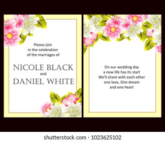 Vintage delicate invitation with flowers for wedding, marriage, bridal, birthday, Valentine's day. Romantic vector illustration.