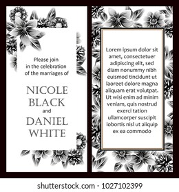 Vintage delicate invitation with flowers for wedding, marriage, bridal, birthday, Valentine's day. Romantic vector illustration.