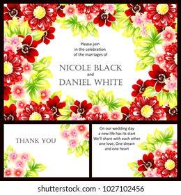 Vintage delicate invitation with flowers for wedding, marriage, bridal, birthday, Valentine's day. Romantic vector illustration.