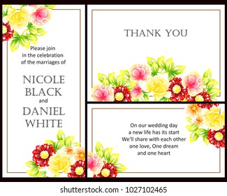 Vintage delicate invitation with flowers for wedding, marriage, bridal, birthday, Valentine's day. Romantic vector illustration.