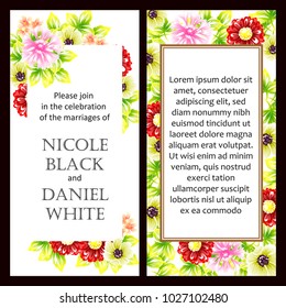 Vintage delicate invitation with flowers for wedding, marriage, bridal, birthday, Valentine's day. Romantic vector illustration.