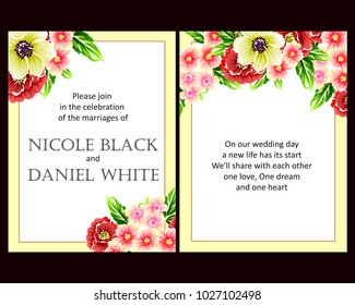 Vintage delicate invitation with flowers for wedding, marriage, bridal, birthday, Valentine's day. Romantic vector illustration.