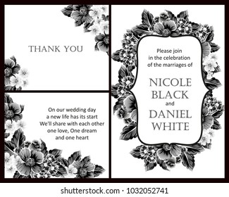 Vintage delicate invitation with flowers for wedding, marriage, bridal, birthday, Valentine's day. Romantic vector illustration.