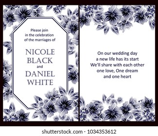 Vintage delicate invitation with flowers for wedding, marriage, bridal, birthday, Valentine's day. Romantic vector illustration.