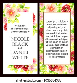 Vintage delicate invitation with flowers for wedding, marriage, bridal, birthday, Valentine's day. Romantic vector illustration.